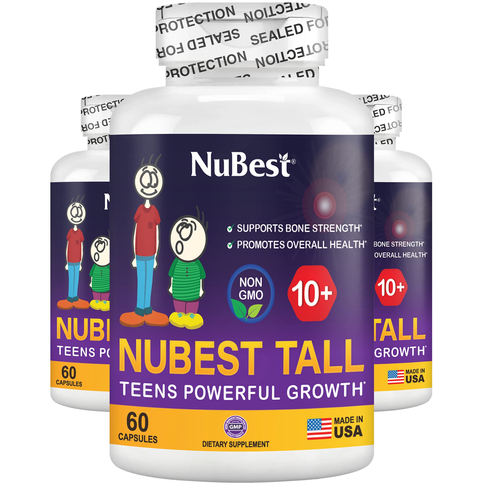 NuBest Tall 10+, Powerful Growth for Kids & Teens (10+), Milk Drinkers, 60 Capsules